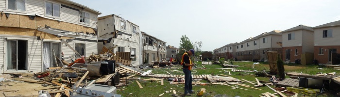 Surveying the damage after the Angus Tornado