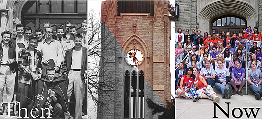 photo collage of Engineering sdtudents then and now