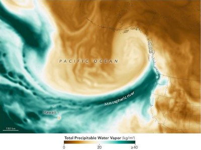Satellite view of an atmospheric river over the northeast Pacific