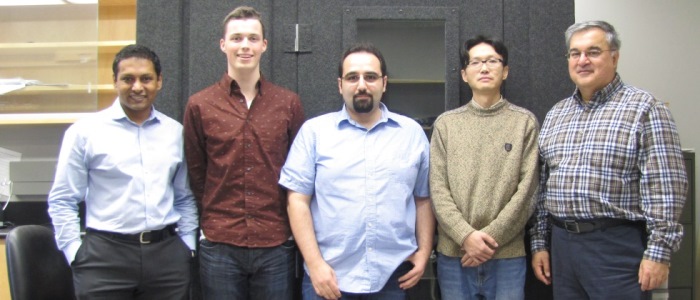 Dr. Sumit Agrawal, Co-Director of ABL; Andrew Pritchard, BMSc candidate; S. Alireza Rohani, PhD candidate; Caiwen Huang, PhD candidate; Prof. Hanif Ladak, Co-Director of ABL.