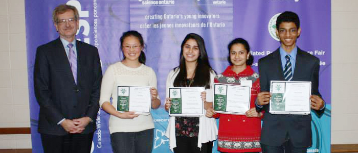 Western Engineering Dean Andrew Hrymak and award winners of the Thames Valley Science and Engineering Fair