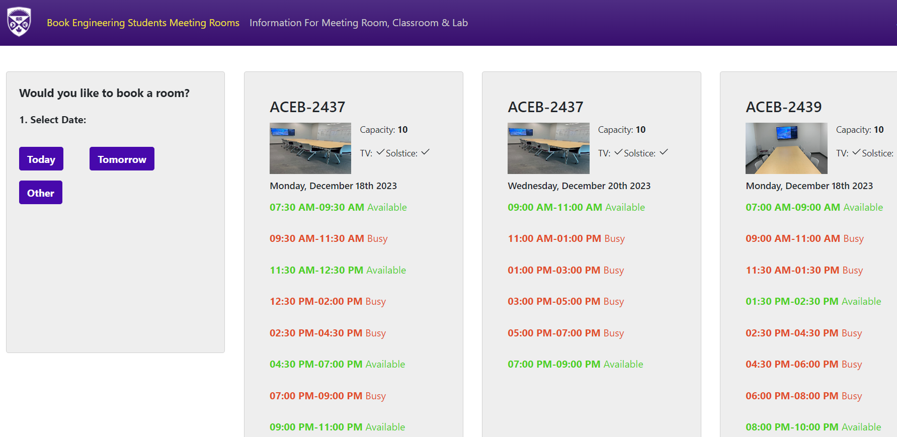 Engineering Students Bookable Meeting Rooms 